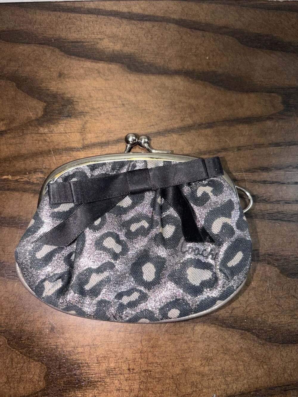 Coach Ocelot Print Kisslock Coin Purse with Bow